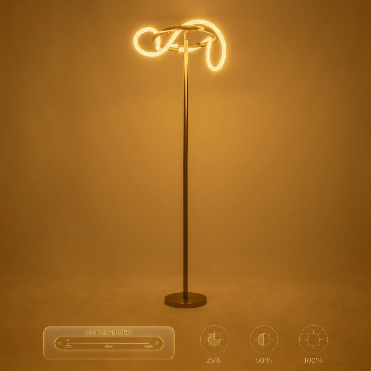 kelvo® GLOW KLV-101-0174 Επιδαπέδιο Φωτιστικό LED 30W 3000lm 360° AC 220-240V IP20 Ρυθμιζόμενο Λευκό CCT με Αφή 2700K/4500K/6000K Dimmable - Lumileds SMD Chip - Χρυσό Πλατίνα - Μ45 x Π45 x Υ160cm - 3 Χρόνια Εγγύηση - ledmania.gr