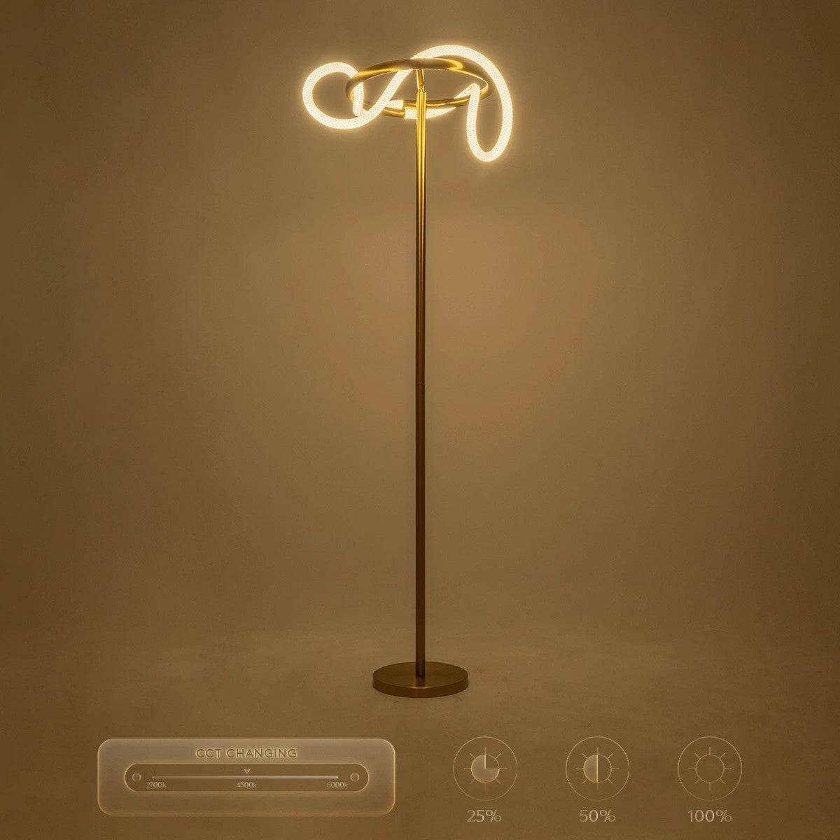 kelvo® GLOW KLV-101-0174 Επιδαπέδιο Φωτιστικό LED 30W 3000lm 360° AC 220-240V IP20 Ρυθμιζόμενο Λευκό CCT με Αφή 2700K/4500K/6000K Dimmable - Lumileds SMD Chip - Χρυσό Πλατίνα - Μ45 x Π45 x Υ160cm - 3 Χρόνια Εγγύηση - ledmania.gr