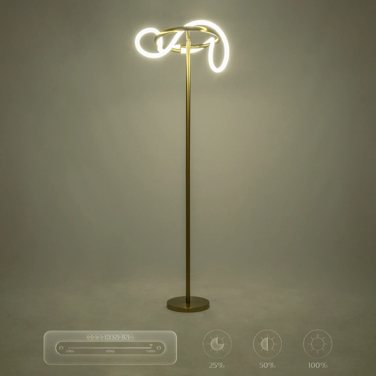 kelvo® GLOW KLV-101-0174 Επιδαπέδιο Φωτιστικό LED 30W 3000lm 360° AC 220-240V IP20 Ρυθμιζόμενο Λευκό CCT με Αφή 2700K/4500K/6000K Dimmable - Lumileds SMD Chip - Χρυσό Πλατίνα - Μ45 x Π45 x Υ160cm - 3 Χρόνια Εγγύηση - ledmania.gr