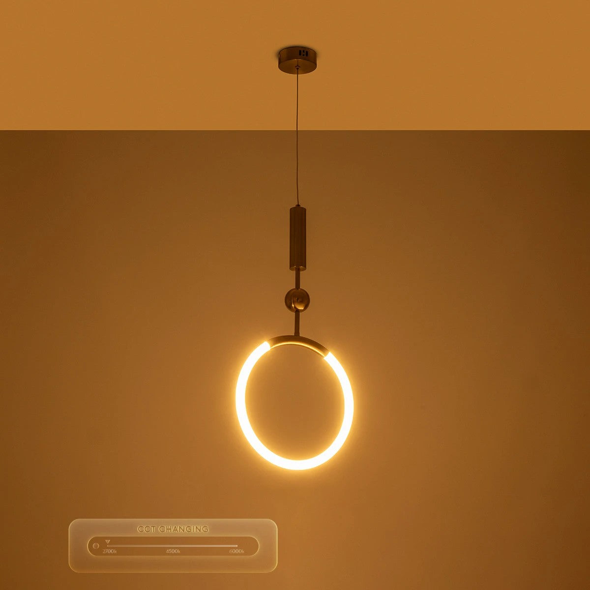 kelvo® GLOW KLV-101-0175 Κρεμαστό Φωτιστικό Οροφής LED 18W 1800lm 360° AC 220-240V IP20 Ρυθμιζόμενο Λευκό CCT με On/Off 2700K/4500K/6000K - Lumileds SMD Chip - Χρυσό Πλατίνα - Μ30 x Π6 x Υ60cm - 3 Χρόνια Εγγύηση - ledmania.gr