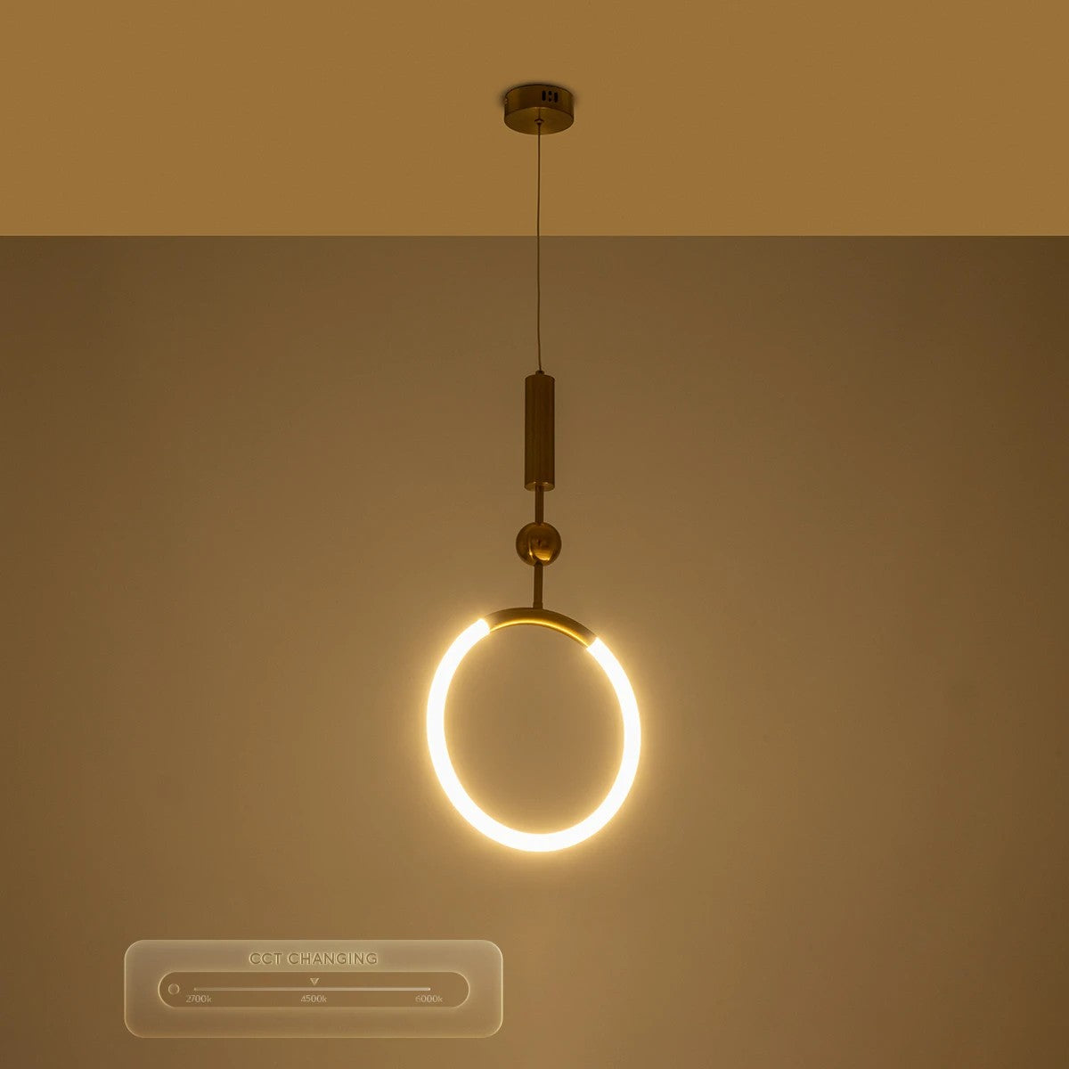 kelvo® GLOW KLV-101-0175 Κρεμαστό Φωτιστικό Οροφής LED 18W 1800lm 360° AC 220-240V IP20 Ρυθμιζόμενο Λευκό CCT με On/Off 2700K/4500K/6000K - Lumileds SMD Chip - Χρυσό Πλατίνα - Μ30 x Π6 x Υ60cm - 3 Χρόνια Εγγύηση - ledmania.gr