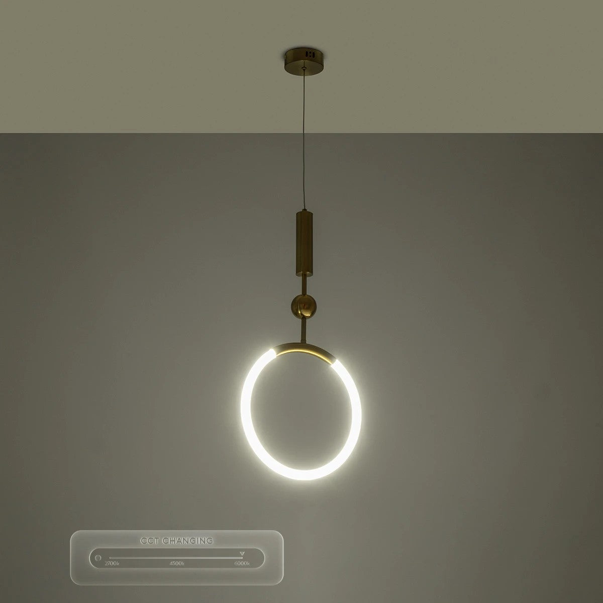kelvo® GLOW KLV-101-0175 Κρεμαστό Φωτιστικό Οροφής LED 18W 1800lm 360° AC 220-240V IP20 Ρυθμιζόμενο Λευκό CCT με On/Off 2700K/4500K/6000K - Lumileds SMD Chip - Χρυσό Πλατίνα - Μ30 x Π6 x Υ60cm - 3 Χρόνια Εγγύηση - ledmania.gr