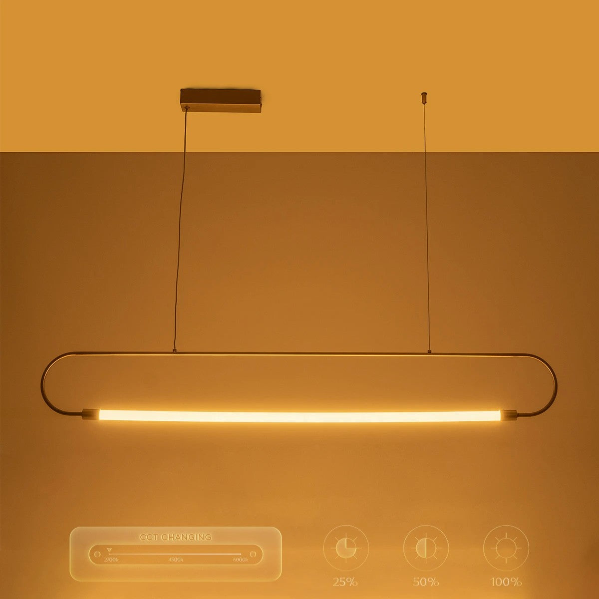 kelvo® GLOW KLV-101-0177 Κρεμαστό Φωτιστικό Οροφής LED 15W 1500lm 360° AC 220-240V IP20 Ρυθμιζόμενο Λευκό CCT με Χειριστήριο από 2700K έως 6000K Dimmable - Lumileds SMD Chip - Χρυσό Πλατίνα - Μ120 x Π3 x Υ17cm - 3 Χρόνια Εγγύηση - ledmania.gr
