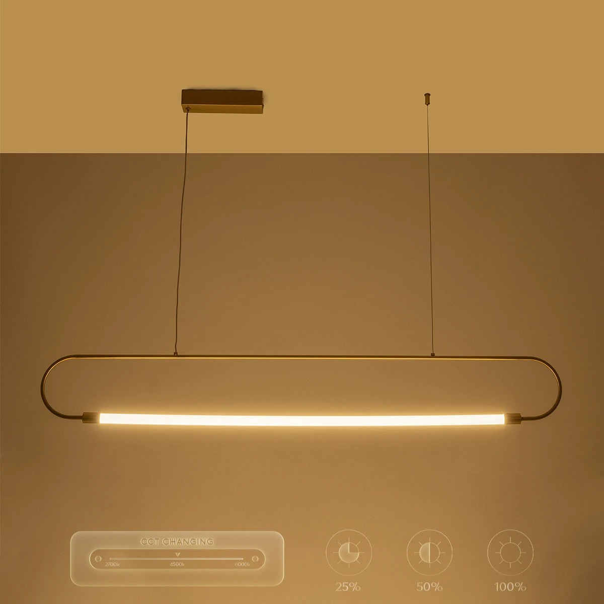 kelvo® GLOW KLV-101-0177 Κρεμαστό Φωτιστικό Οροφής LED 15W 1500lm 360° AC 220-240V IP20 Ρυθμιζόμενο Λευκό CCT με Χειριστήριο από 2700K έως 6000K Dimmable - Lumileds SMD Chip - Χρυσό Πλατίνα - Μ120 x Π3 x Υ17cm - 3 Χρόνια Εγγύηση - ledmania.gr