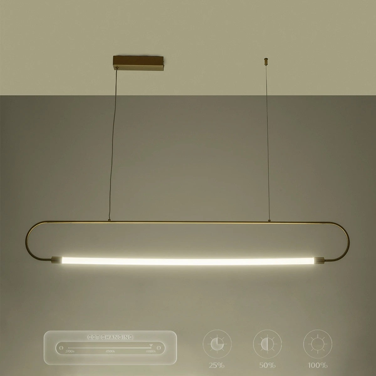 kelvo® GLOW KLV-101-0177 Κρεμαστό Φωτιστικό Οροφής LED 15W 1500lm 360° AC 220-240V IP20 Ρυθμιζόμενο Λευκό CCT με Χειριστήριο από 2700K έως 6000K Dimmable - Lumileds SMD Chip - Χρυσό Πλατίνα - Μ120 x Π3 x Υ17cm - 3 Χρόνια Εγγύηση - ledmania.gr