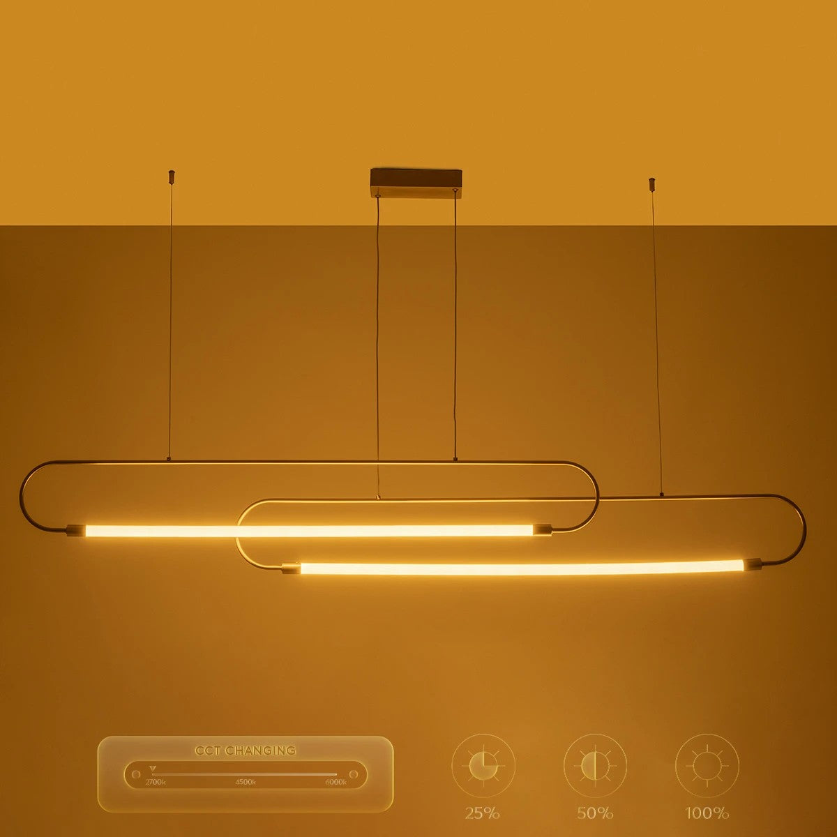 kelvo® GLOW KLV-101-0178 Κρεμαστό Φωτιστικό Οροφής LED 28W 2800lm 360° AC 220-240V IP20 Ρυθμιζόμενο Λευκό CCT με Χειριστήριο από 2700K έως 6000K Dimmable - Lumileds SMD Chip - Χρυσό Πλατίνα - Μ167 x Π7 x Υ24cm - 3 Χρόνια Εγγύηση - ledmania.gr