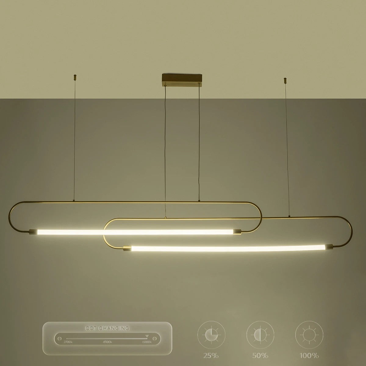 kelvo® GLOW KLV-101-0178 Κρεμαστό Φωτιστικό Οροφής LED 28W 2800lm 360° AC 220-240V IP20 Ρυθμιζόμενο Λευκό CCT με Χειριστήριο από 2700K έως 6000K Dimmable - Lumileds SMD Chip - Χρυσό Πλατίνα - Μ167 x Π7 x Υ24cm - 3 Χρόνια Εγγύηση - ledmania.gr