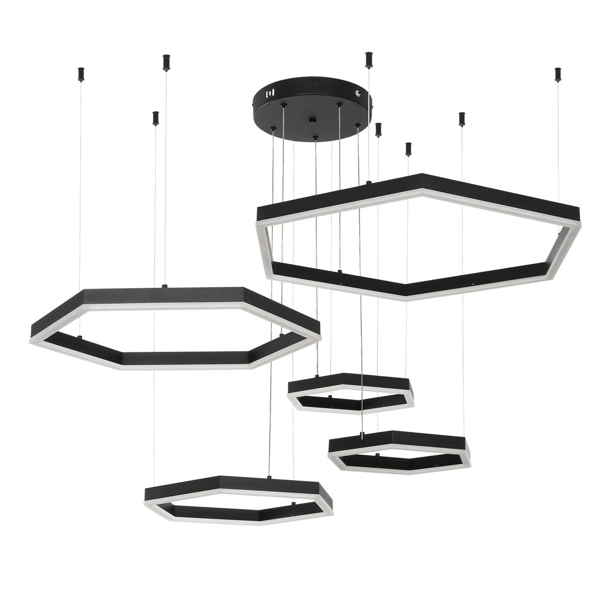 kelvo® LEXAGON KLV-101-0179 Κρεμαστό Φωτιστικό Οροφής LED 120W 12000lm 200° AC 220-240V IP20 Ρυθμιζόμενο Λευκό CCT με Χειριστήριο από 2700K έως 6000K Dimmable - Lumileds SMD Chip - Μαύρο Ματ - Μ110 x Π90 x Υ110cm - 3 Χρόνια Εγγύηση - ledmania.gr