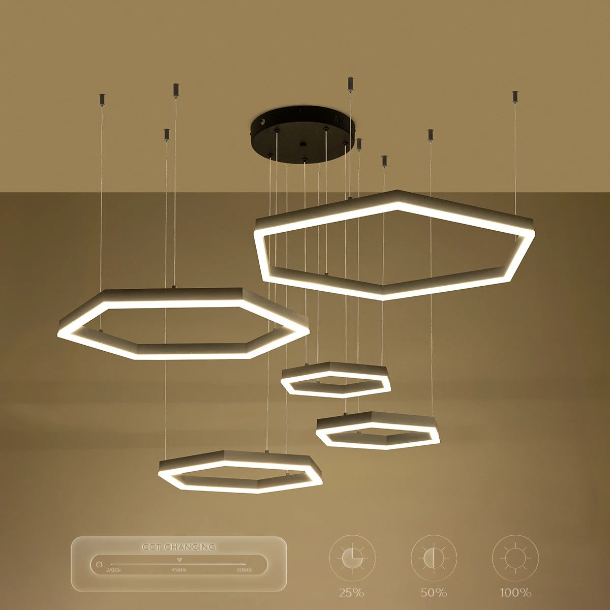 kelvo® LEXAGON KLV-101-0179 Κρεμαστό Φωτιστικό Οροφής LED 120W 12000lm 200° AC 220-240V IP20 Ρυθμιζόμενο Λευκό CCT με Χειριστήριο από 2700K έως 6000K Dimmable - Lumileds SMD Chip - Μαύρο Ματ - Μ110 x Π90 x Υ110cm - 3 Χρόνια Εγγύηση - ledmania.gr