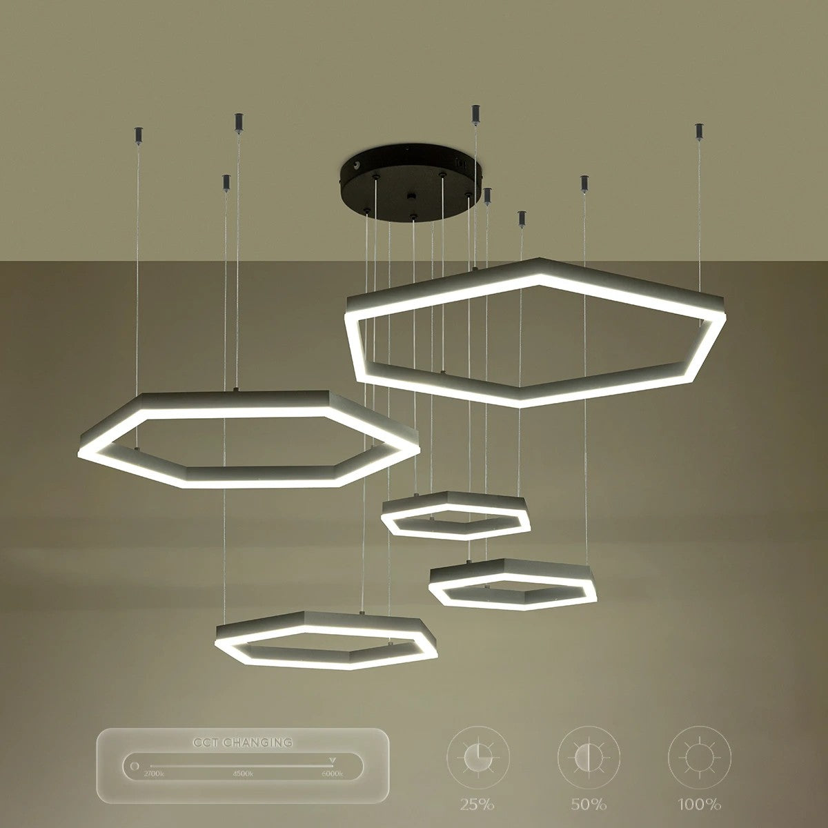 kelvo® LEXAGON KLV-101-0179 Κρεμαστό Φωτιστικό Οροφής LED 120W 12000lm 200° AC 220-240V IP20 Ρυθμιζόμενο Λευκό CCT με Χειριστήριο από 2700K έως 6000K Dimmable - Lumileds SMD Chip - Μαύρο Ματ - Μ110 x Π90 x Υ110cm - 3 Χρόνια Εγγύηση - ledmania.gr