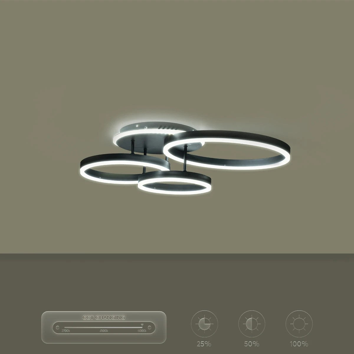 kelvo® VENOM KLV-101-0184 Φωτιστικό Οροφής LED 100W 10000lm 360° AC 220-240V IP20 Ρυθμιζόμενο Λευκό CCT με Χειριστήριο από 2700K έως 6000K Dimmable - Lumileds SMD Chip - Μαύρο Ματ - Μ70 x Π40 x Υ16cm - 3 Χρόνια Εγγύηση - ledmania.gr