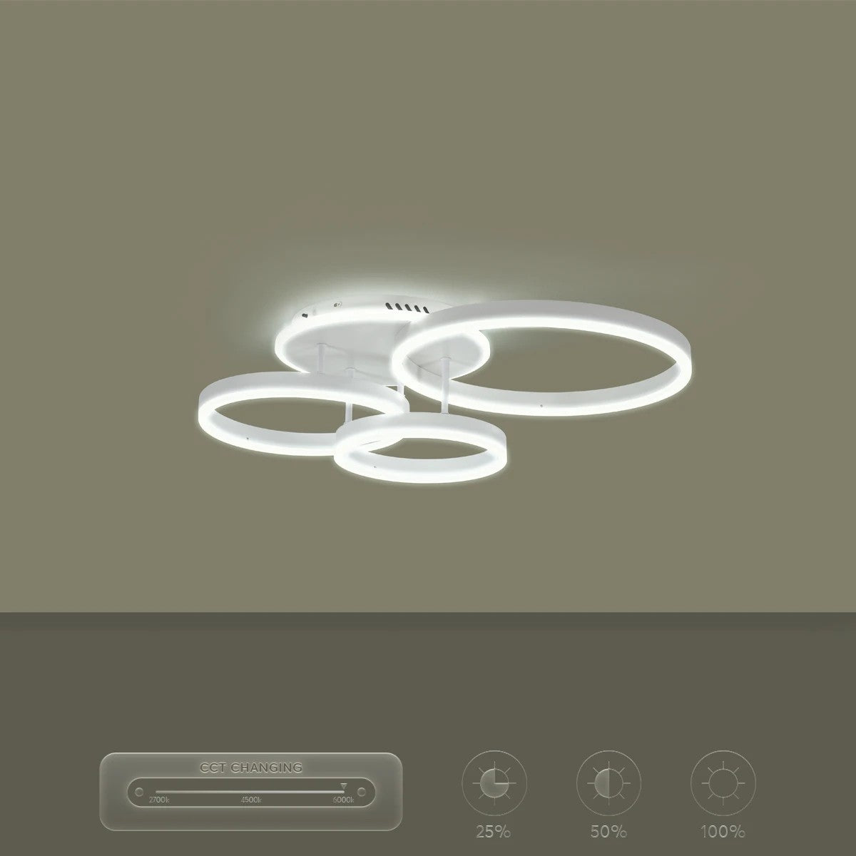 kelvo® VENOM KLV-101-0185 Φωτιστικό Οροφής LED 100W 10000lm 360° AC 220-240V IP20 Ρυθμιζόμενο Λευκό CCT με Χειριστήριο από 2700K έως 6000K Dimmable - Lumileds SMD Chip - Λευκό Ματ - Μ70 x Π40 x Υ16cm - 3 Χρόνια Εγγύηση