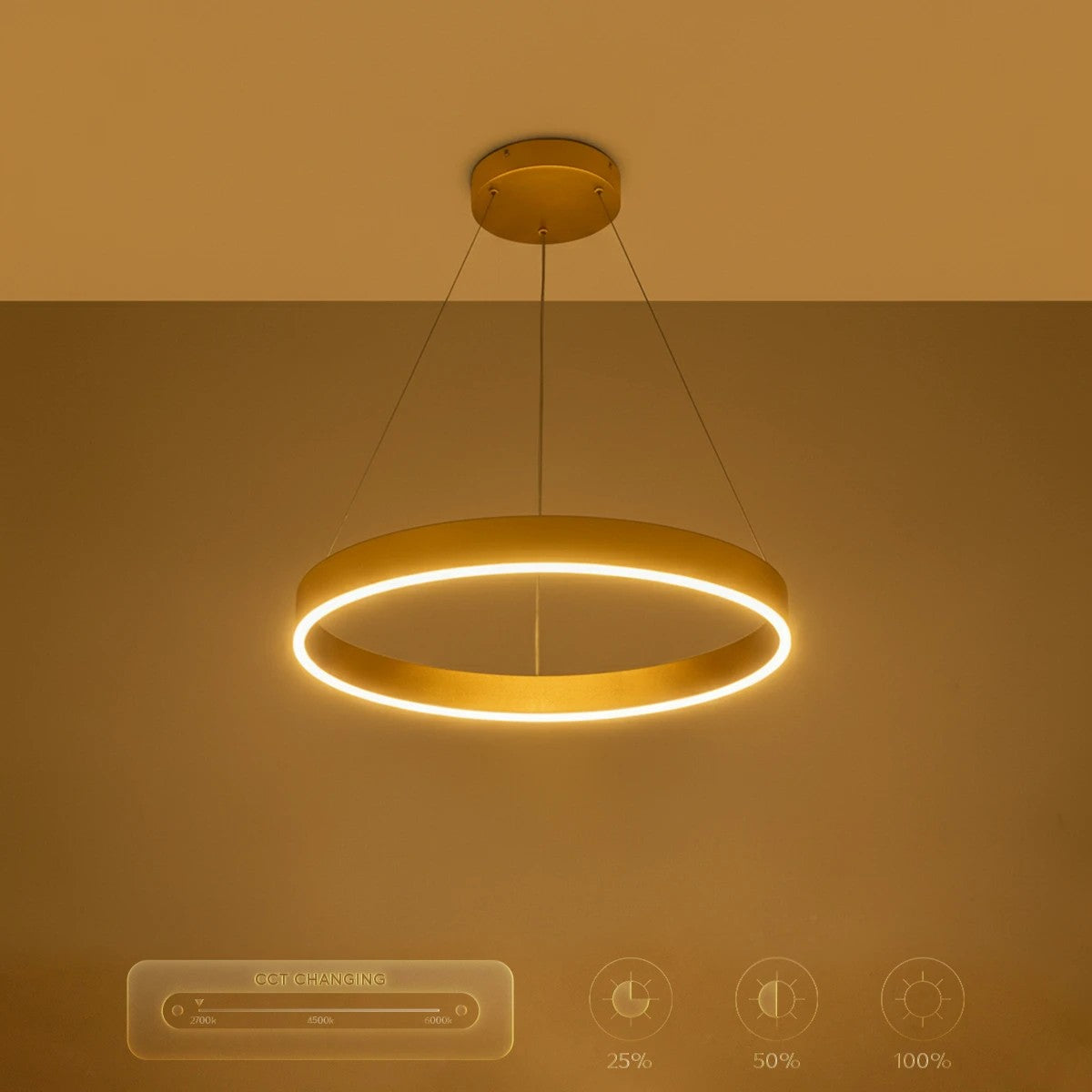 kelvo® VENOM KLV-101-0189 Κρεμαστό Φωτιστικό Οροφής LED 45W 4500lm 120° AC 220-240V IP20 Ρυθμιζόμενο Λευκό CCT με Χειριστήριο από 2700K έως 6000K Dimmable - Lumileds SMD Chip - Χρυσό Πλατίνα - Μ60 x Π60 x Υ6.5cm - 3 Χρόνια Εγγύηση - ledmania.gr