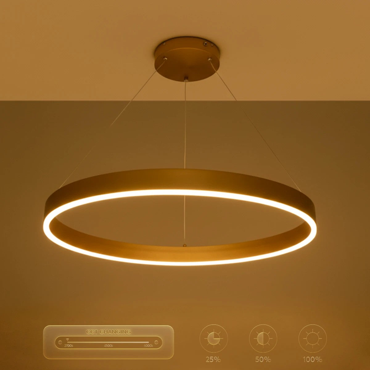 kelvo® VENOM KLV-101-0192 Κρεμαστό Φωτιστικό Οροφής LED 67W 6700lm 120° AC 220-240V IP20 Ρυθμιζόμενο Λευκό CCT με Χειριστήριο από 2700K έως 6000K Dimmable - Lumileds SMD Chip - Χρυσό Πλατίνα - Μ80 x Π80 x Υ6.5cm - 3 Χρόνια Εγγύηση - ledmania.gr