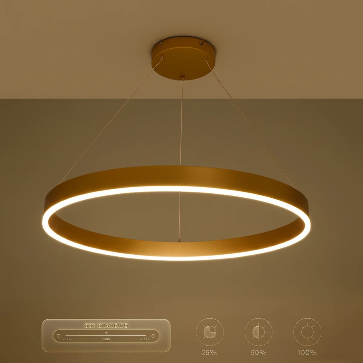 kelvo® VENOM KLV-101-0192 Κρεμαστό Φωτιστικό Οροφής LED 67W 6700lm 120° AC 220-240V IP20 Ρυθμιζόμενο Λευκό CCT με Χειριστήριο από 2700K έως 6000K Dimmable - Lumileds SMD Chip - Χρυσό Πλατίνα - Μ80 x Π80 x Υ6.5cm - 3 Χρόνια Εγγύηση - ledmania.gr