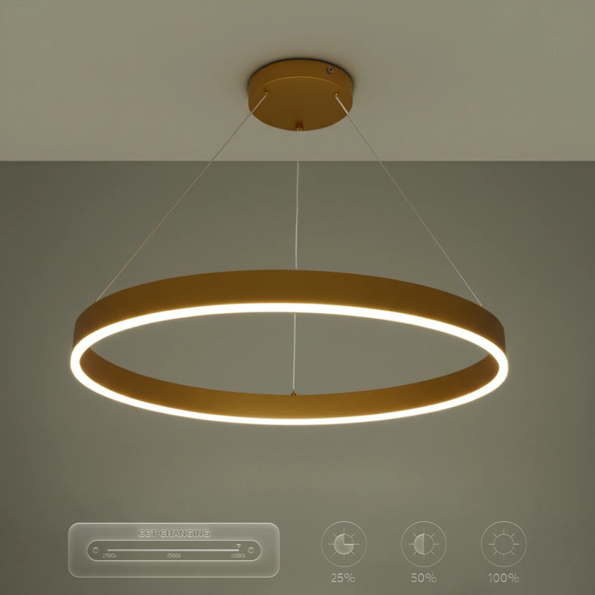 kelvo® VENOM KLV-101-0192 Κρεμαστό Φωτιστικό Οροφής LED 67W 6700lm 120° AC 220-240V IP20 Ρυθμιζόμενο Λευκό CCT με Χειριστήριο από 2700K έως 6000K Dimmable - Lumileds SMD Chip - Χρυσό Πλατίνα - Μ80 x Π80 x Υ6.5cm - 3 Χρόνια Εγγύηση - ledmania.gr