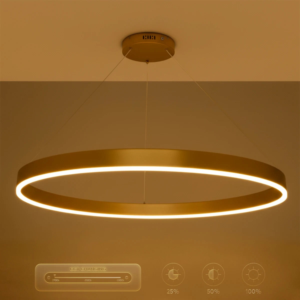 kelvo® VENOM KLV-101-0195 Κρεμαστό Φωτιστικό Οροφής LED 75W 7500lm 120° AC 220-240V IP20 Ρυθμιζόμενο Λευκό CCT με Χειριστήριο από 2700K έως 6000K Dimmable - Lumileds SMD Chip - Χρυσό Πλατίνα - Μ100 x Π100 x Υ6.5cm - 3 Χρόνια Εγγύηση - ledmania.gr