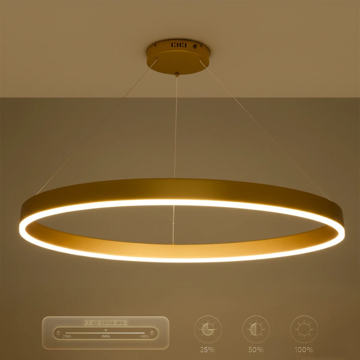 kelvo® VENOM KLV-101-0195 Κρεμαστό Φωτιστικό Οροφής LED 75W 7500lm 120° AC 220-240V IP20 Ρυθμιζόμενο Λευκό CCT με Χειριστήριο από 2700K έως 6000K Dimmable - Lumileds SMD Chip - Χρυσό Πλατίνα - Μ100 x Π100 x Υ6.5cm - 3 Χρόνια Εγγύηση - ledmania.gr