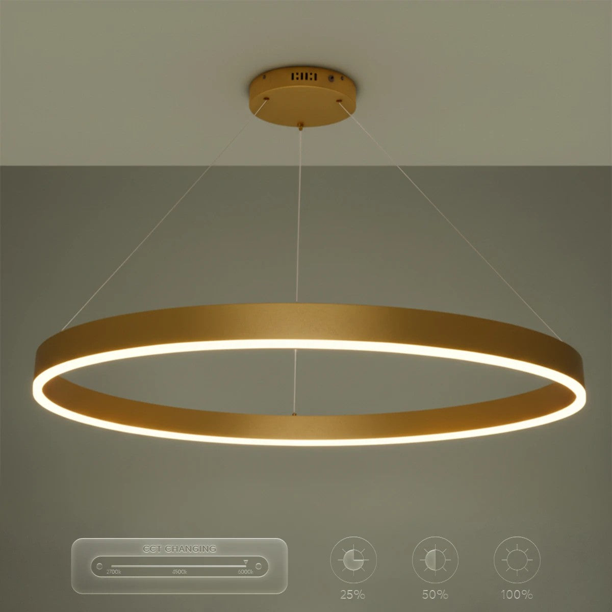 kelvo® VENOM KLV-101-0195 Κρεμαστό Φωτιστικό Οροφής LED 75W 7500lm 120° AC 220-240V IP20 Ρυθμιζόμενο Λευκό CCT με Χειριστήριο από 2700K έως 6000K Dimmable - Lumileds SMD Chip - Χρυσό Πλατίνα - Μ100 x Π100 x Υ6.5cm - 3 Χρόνια Εγγύηση - ledmania.gr