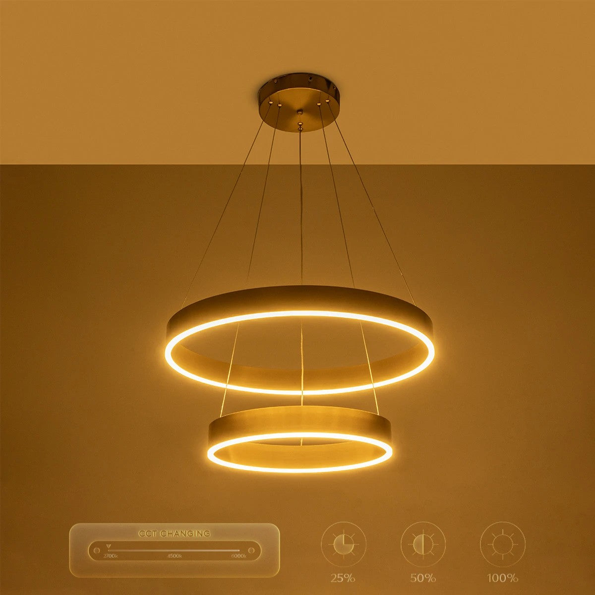 kelvo® VENOM KLV-101-0198 Κρεμαστό Φωτιστικό Οροφής LED 75W 7500lm 120° AC 220-240V IP20 Ρυθμιζόμενο Λευκό CCT με Χειριστήριο από 2700K έως 6000K Dimmable - Lumileds SMD Chip - Χρυσό Πλατίνα - Μ60 x Π60 x Υ40cm - 3 Χρόνια Εγγύηση - ledmania.gr