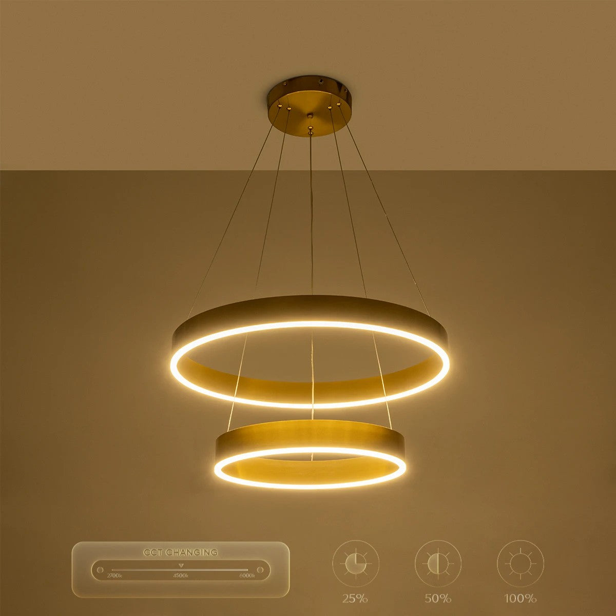 kelvo® VENOM KLV-101-0198 Κρεμαστό Φωτιστικό Οροφής LED 75W 7500lm 120° AC 220-240V IP20 Ρυθμιζόμενο Λευκό CCT με Χειριστήριο από 2700K έως 6000K Dimmable - Lumileds SMD Chip - Χρυσό Πλατίνα - Μ60 x Π60 x Υ40cm - 3 Χρόνια Εγγύηση - ledmania.gr