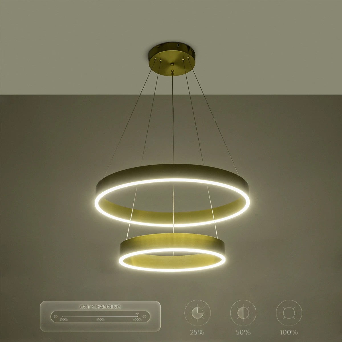 kelvo® VENOM KLV-101-0198-V2 Κρεμαστό Φωτιστικό Οροφής LED 75W 7500lm 120° AC 220-240V IP20 Ρυθμιζόμενο Λευκό CCT με Χειριστήριο από 2700K έως 6000K Dimmable - Lumileds SMD Chip - Χρυσό Πλατίνα - Μ60 x Π60 x Υ40cm - 3 Χρόνια Εγγύηση - ledmania.gr