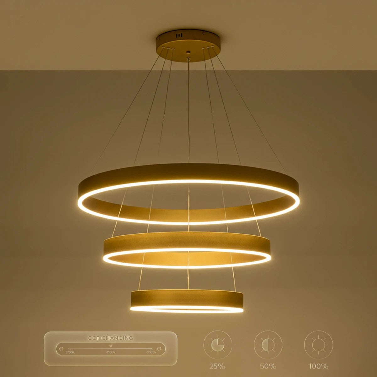 kelvo® VENOM KLV-101-0201 Κρεμαστό Φωτιστικό Οροφής LED 120W 12000lm 120° AC 220-240V IP20 Ρυθμιζόμενο Λευκό CCT με Χειριστήριο από 2700K έως 6000K Dimmable - Lumileds SMD Chip - Χρυσό Πλατίνα - Μ80 x Π80 x Υ80cm - 3 Χρόνια Εγγύηση - ledmania.gr