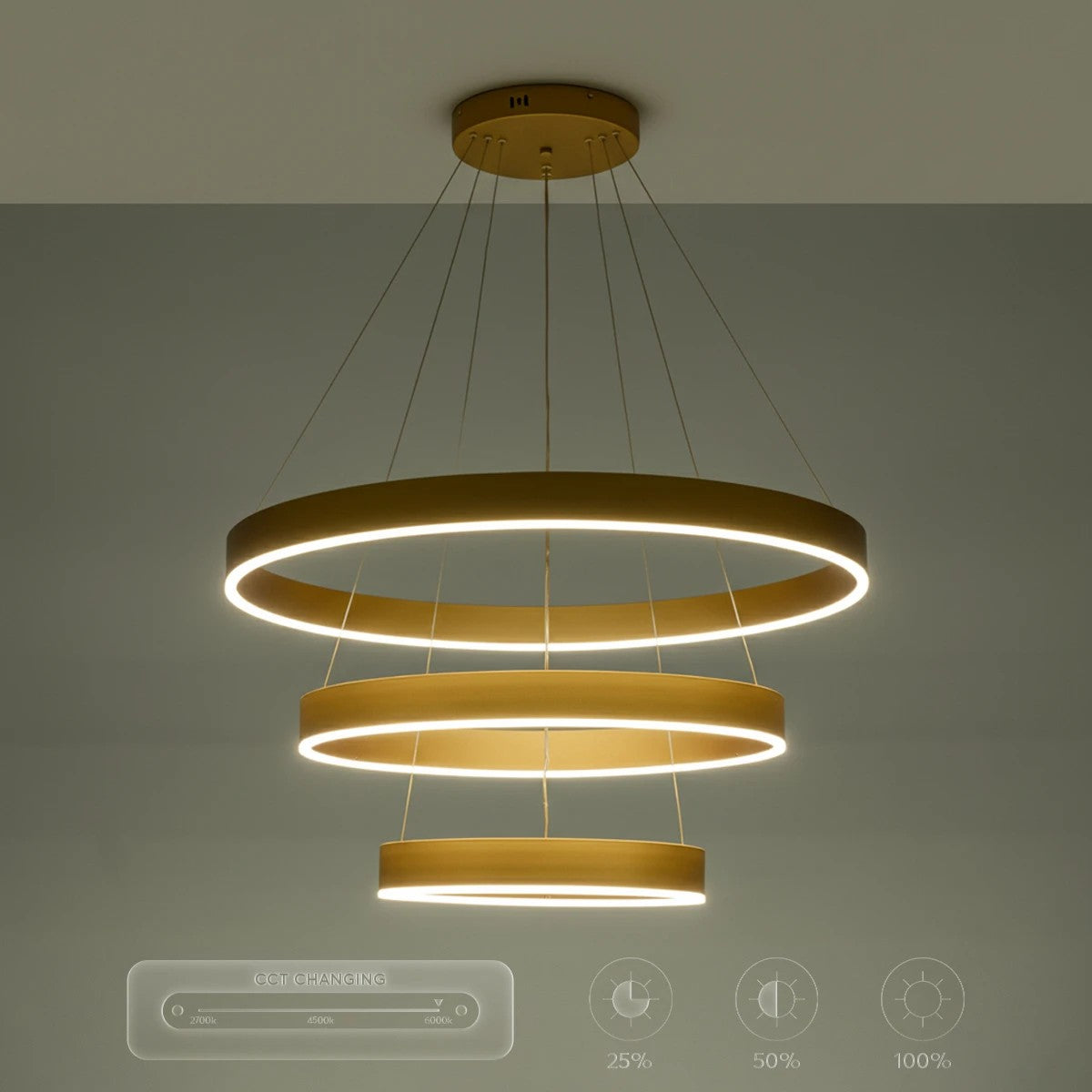 kelvo® VENOM KLV-101-0201 Κρεμαστό Φωτιστικό Οροφής LED 120W 12000lm 120° AC 220-240V IP20 Ρυθμιζόμενο Λευκό CCT με Χειριστήριο από 2700K έως 6000K Dimmable - Lumileds SMD Chip - Χρυσό Πλατίνα - Μ80 x Π80 x Υ80cm - 3 Χρόνια Εγγύηση - ledmania.gr