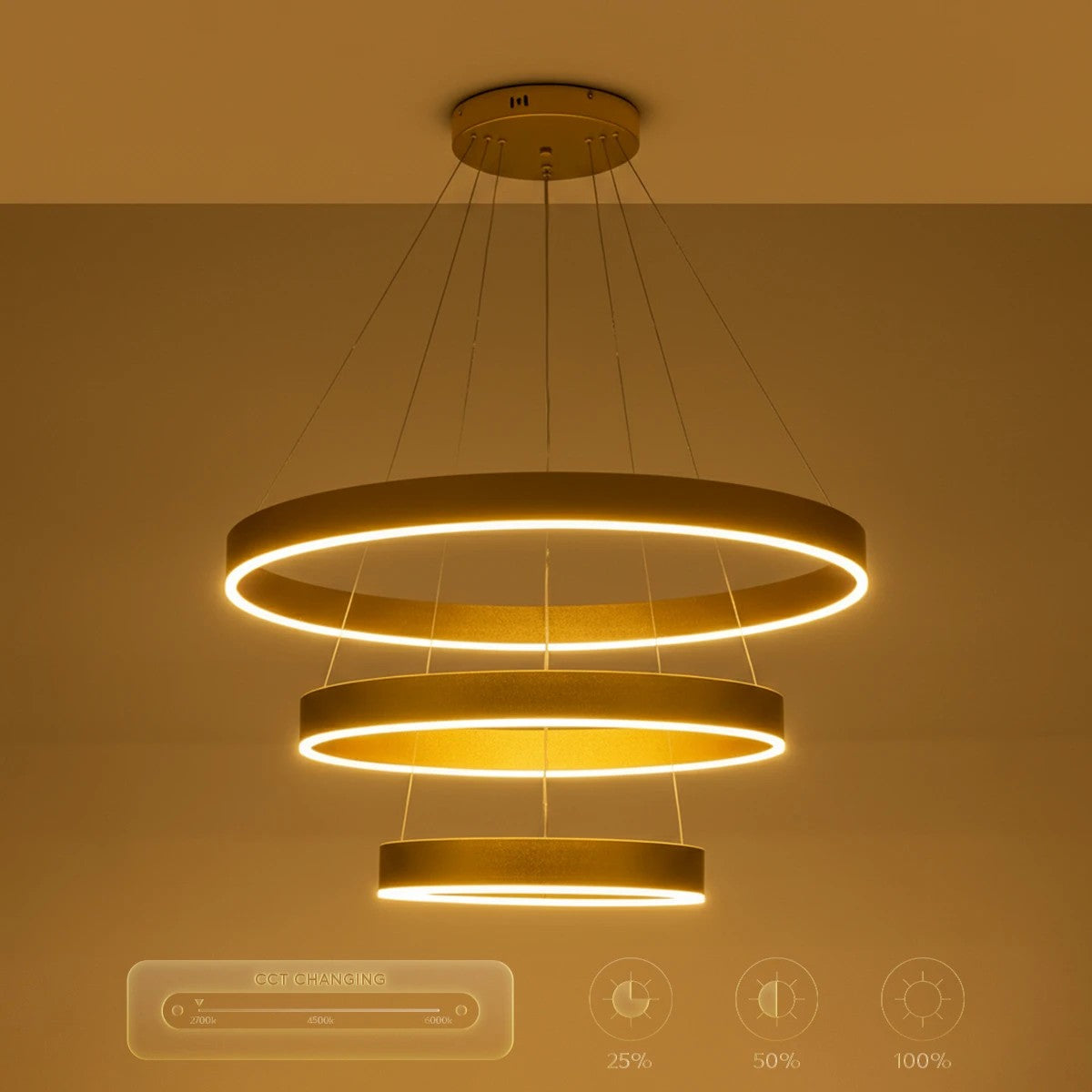 kelvo® VENOM KLV-101-0201-V2 Κρεμαστό Φωτιστικό Οροφής LED 120W 12000lm 120° AC 220-240V IP20 Ρυθμιζόμενο Λευκό CCT με Χειριστήριο από 2700K έως 6000K Dimmable - Lumileds SMD Chip - Χρυσό Πλατίνα - Μ80 x Π80 x Υ80cm - 3 Χρόνια Εγγύηση - ledmania.gr