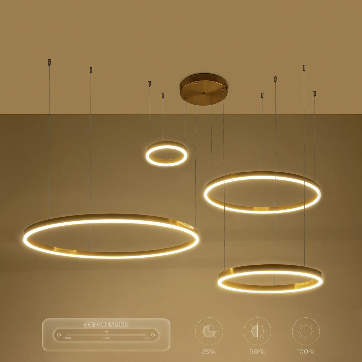 kelvo® VENOM KLV-101-0204 Κρεμαστό Φωτιστικό Οροφής LED 150W 15000lm 120° AC 220-240V IP20 Ρυθμιζόμενο Λευκό CCT με Χειριστήριο από 2700K έως 6000K Dimmable - Lumileds SMD Chip - Χρυσό Πλατίνα - Μ150 x Π90 x Υ60cm - 3 Χρόνια Εγγύηση - ledmania.gr