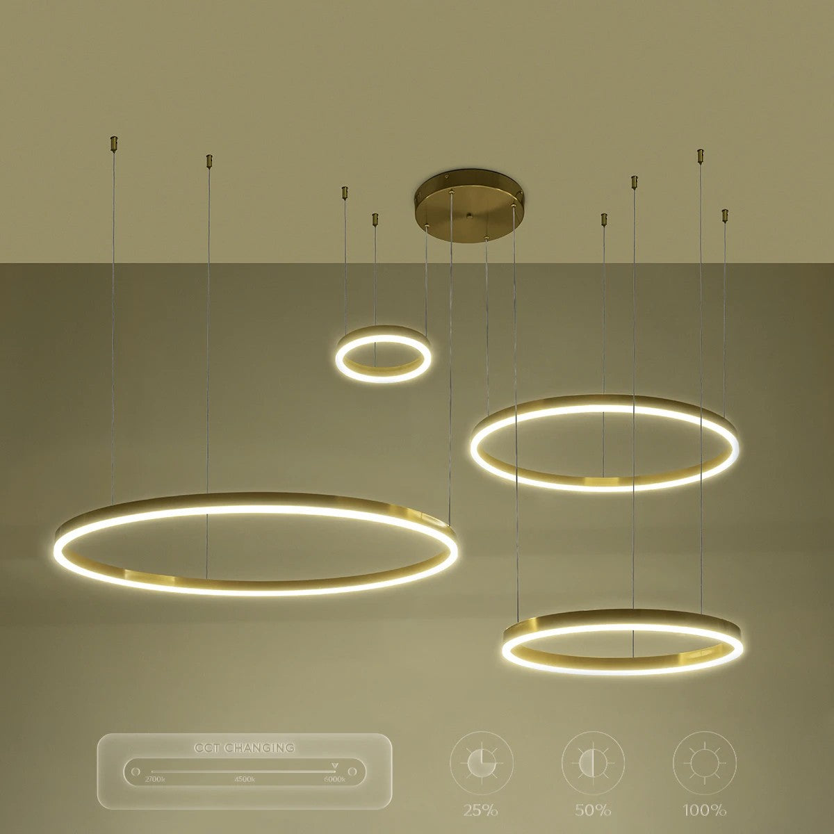kelvo® VENOM KLV-101-0204 Κρεμαστό Φωτιστικό Οροφής LED 150W 15000lm 120° AC 220-240V IP20 Ρυθμιζόμενο Λευκό CCT με Χειριστήριο από 2700K έως 6000K Dimmable - Lumileds SMD Chip - Χρυσό Πλατίνα - Μ150 x Π90 x Υ60cm - 3 Χρόνια Εγγύηση - ledmania.gr