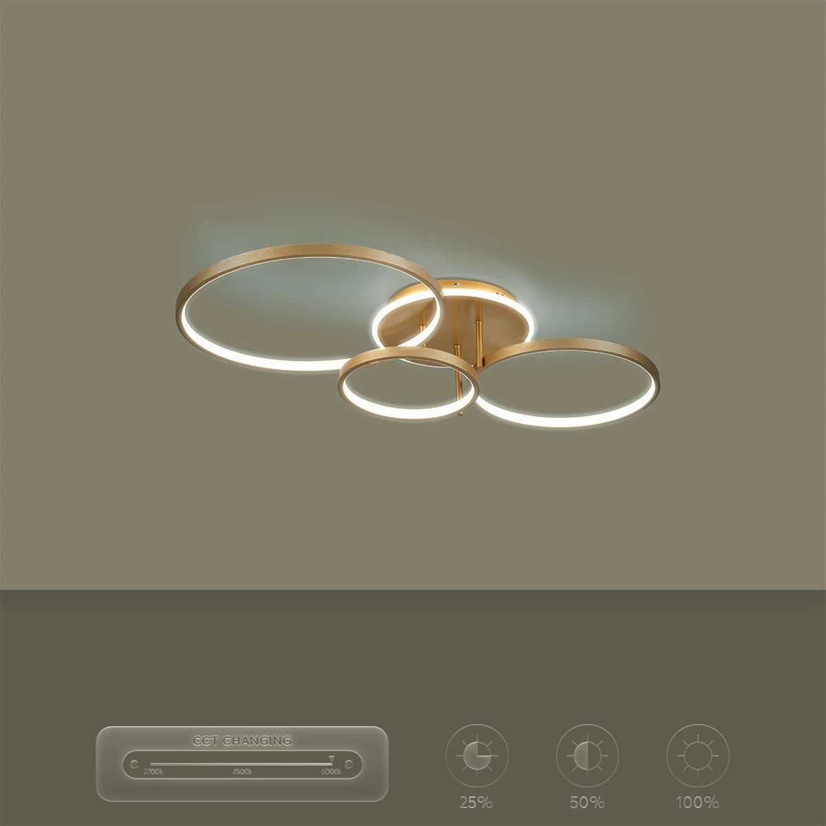 kelvo® NEMESIS KLV-101-0207 Φωτιστικό Οροφής LED 98W 9800lm 360° AC 220-240V IP20 Ρυθμιζόμενο Λευκό CCT με Χειριστήριο από 2700K έως 6000K Dimmable - Lumileds SMD Chip - Χρυσό Πλατίνα - Μ89 x Π60 x Υ19cm - 3 Χρόνια Εγγύηση - ledmania.gr