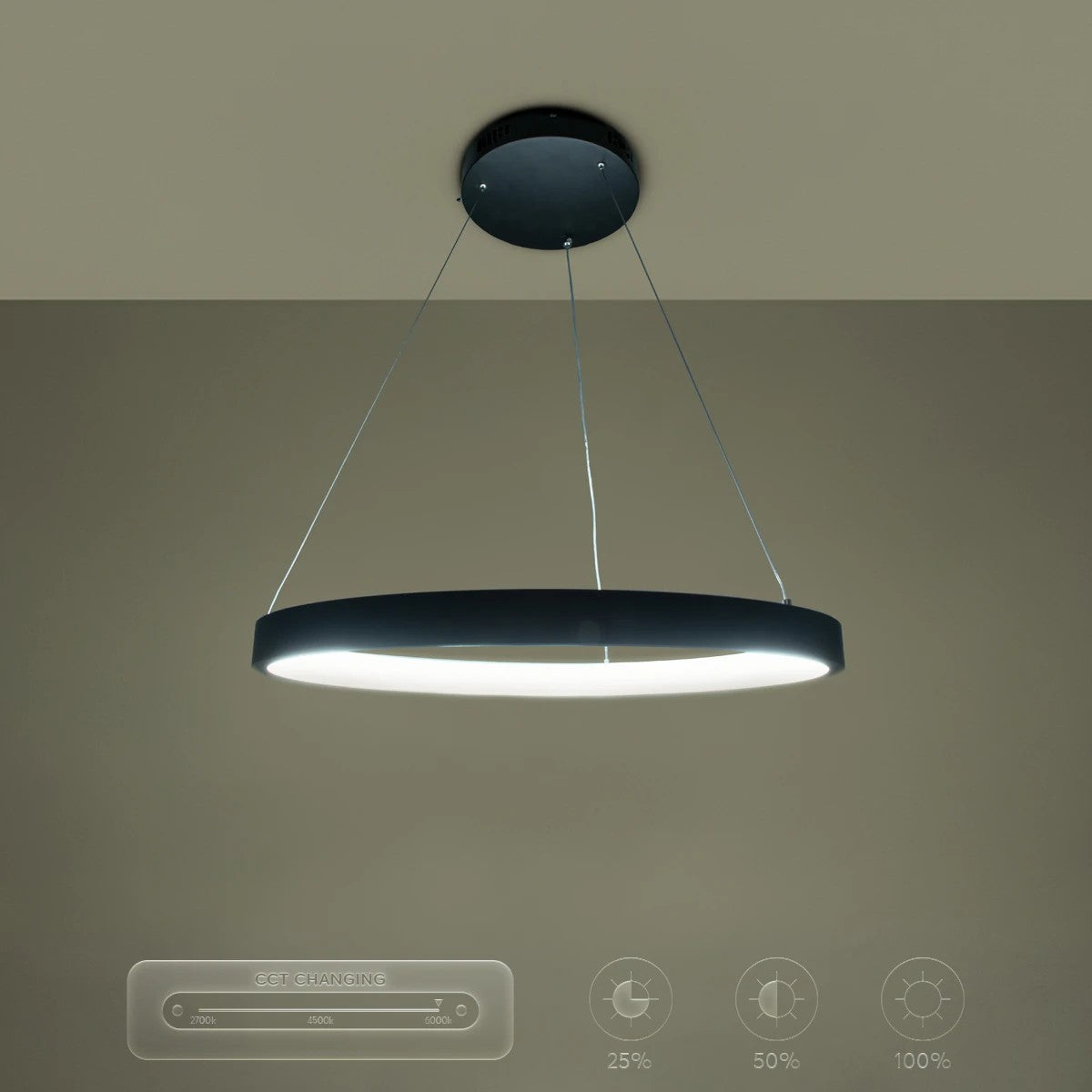 kelvo® NEMESIS KLV-101-0208 Κρεμαστό Φωτιστικό Οροφής LED 45W 4500lm 180° AC 220-240V IP20 Ρυθμιζόμενο Λευκό CCT με Χειριστήριο από 2700K έως 6000K Dimmable - Lumileds SMD Chip - Μαύρο Ματ - Μ60 x Π60 x Υ4cm - 3 Χρόνια Εγγύηση - ledmania.gr