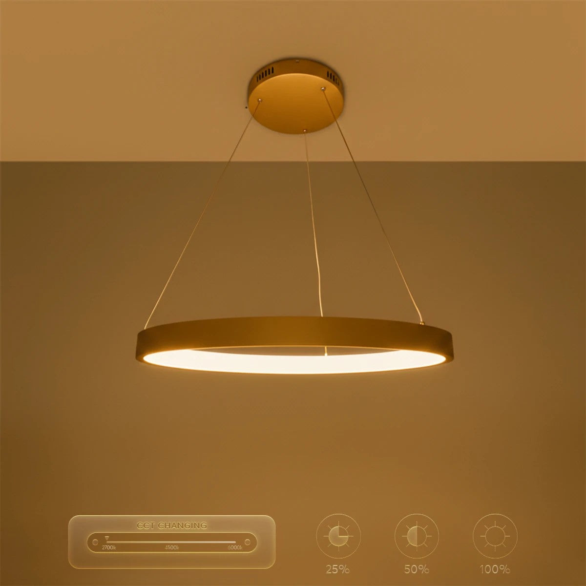 kelvo® NEMESIS KLV-101-0210 Κρεμαστό Φωτιστικό Οροφής LED 45W 4500lm 180° AC 220-240V IP20 Ρυθμιζόμενο Λευκό CCT με Χειριστήριο από 2700K έως 6000K Dimmable - Lumileds SMD Chip - Χρυσό Πλατίνα - Μ60 x Π60 x Υ4cm - 3 Χρόνια Εγγύηση - ledmania.gr