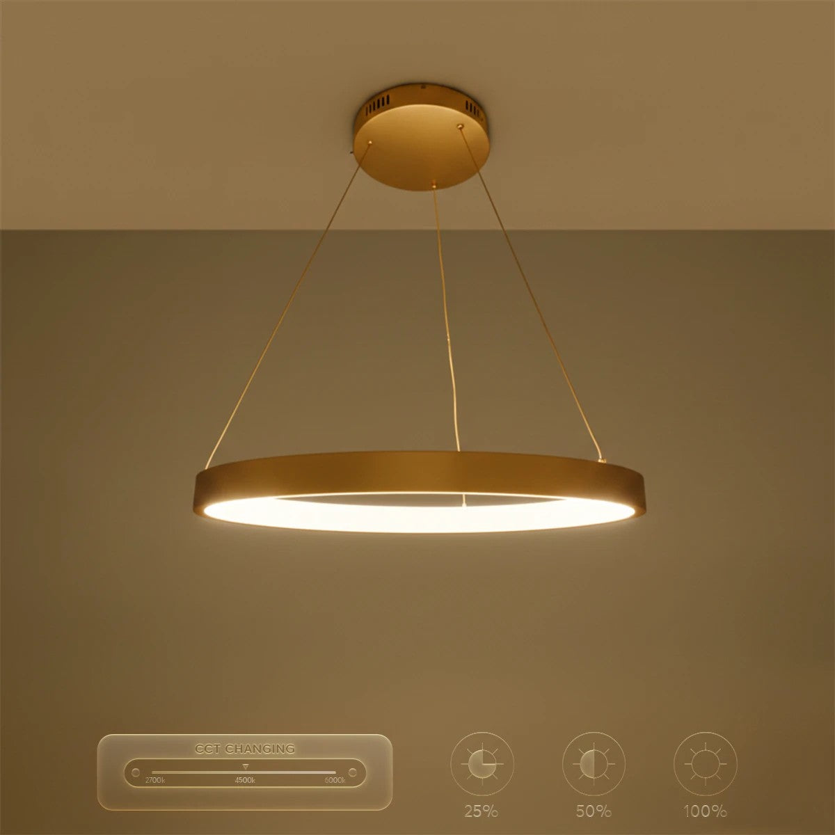 kelvo® NEMESIS KLV-101-0210 Κρεμαστό Φωτιστικό Οροφής LED 45W 4500lm 180° AC 220-240V IP20 Ρυθμιζόμενο Λευκό CCT με Χειριστήριο από 2700K έως 6000K Dimmable - Lumileds SMD Chip - Χρυσό Πλατίνα - Μ60 x Π60 x Υ4cm - 3 Χρόνια Εγγύηση - ledmania.gr