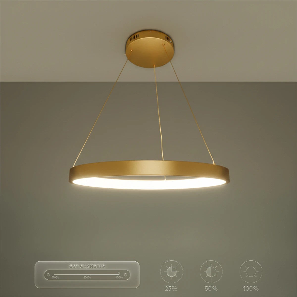 kelvo® NEMESIS KLV-101-0210 Κρεμαστό Φωτιστικό Οροφής LED 45W 4500lm 180° AC 220-240V IP20 Ρυθμιζόμενο Λευκό CCT με Χειριστήριο από 2700K έως 6000K Dimmable - Lumileds SMD Chip - Χρυσό Πλατίνα - Μ60 x Π60 x Υ4cm - 3 Χρόνια Εγγύηση - ledmania.gr