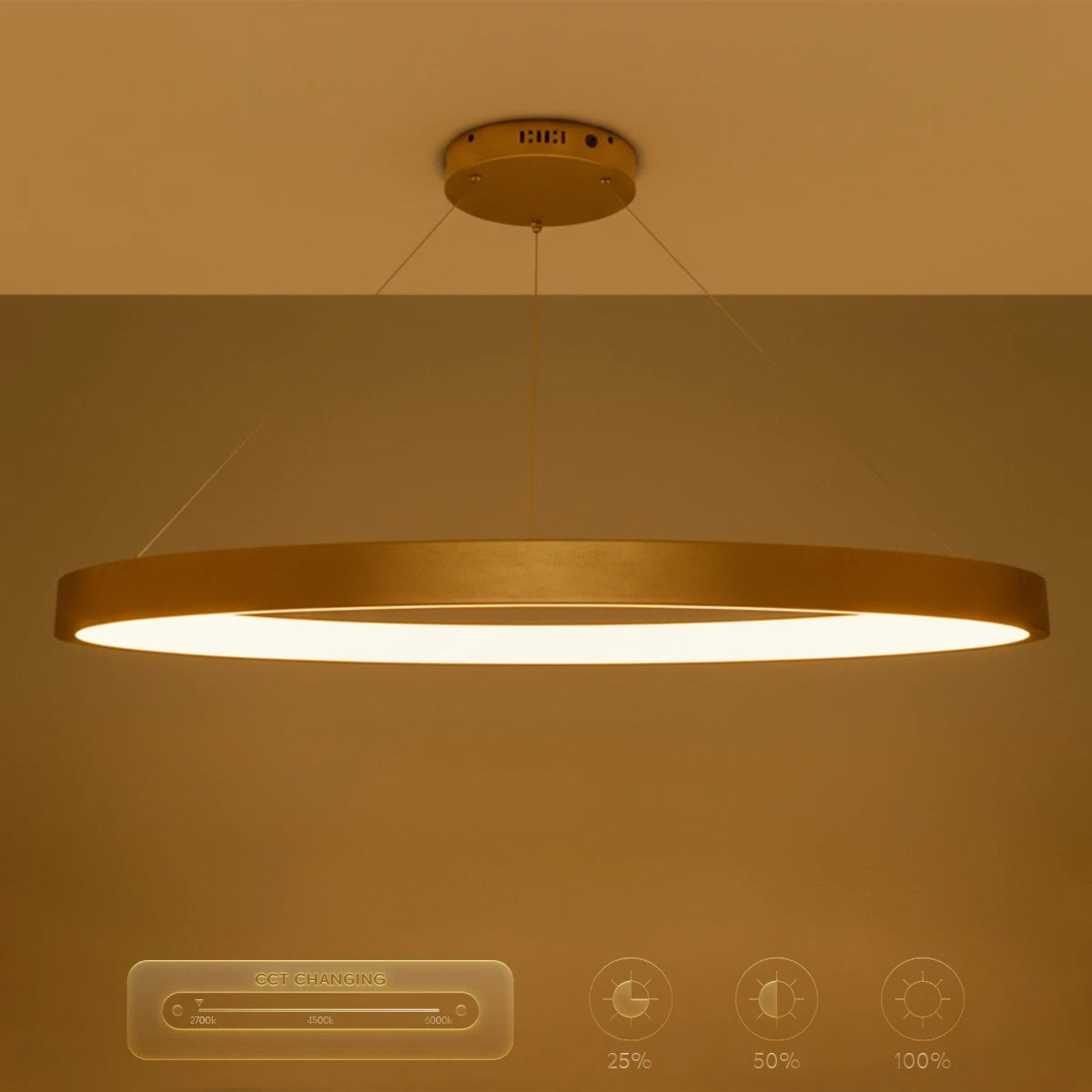 kelvo® NEMESIS KLV-101-0213 Κρεμαστό Φωτιστικό Οροφής LED 67W 6700lm 180° AC 220-240V IP20 Ρυθμιζόμενο Λευκό CCT με Χειριστήριο από 2700K έως 6000K Dimmable - Lumileds SMD Chip - Χρυσό Πλατίνα - Μ80 x Π80 x Υ4cm - 3 Χρόνια Εγγύηση - ledmania.gr