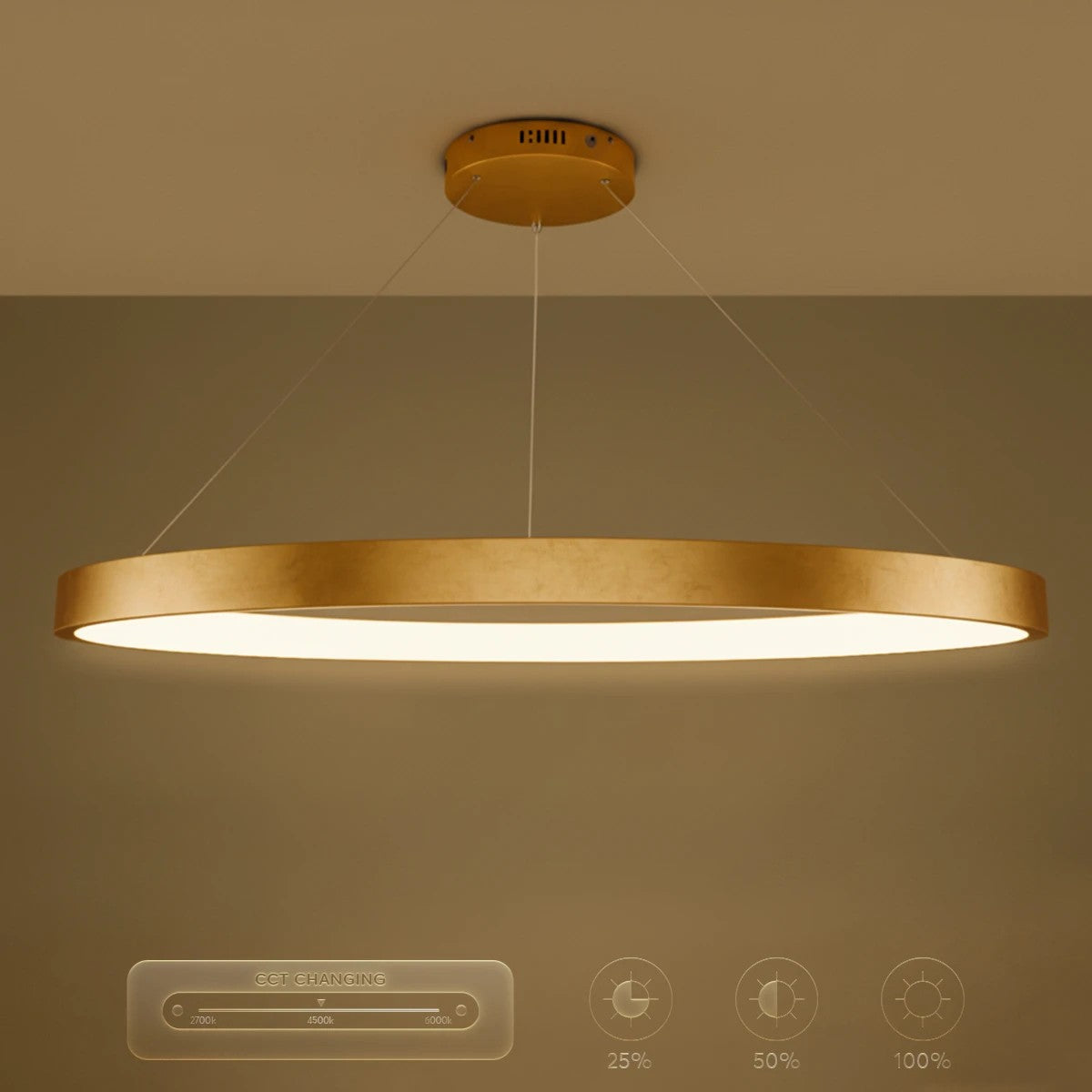 kelvo® NEMESIS KLV-101-0213 Κρεμαστό Φωτιστικό Οροφής LED 67W 6700lm 180° AC 220-240V IP20 Ρυθμιζόμενο Λευκό CCT με Χειριστήριο από 2700K έως 6000K Dimmable - Lumileds SMD Chip - Χρυσό Πλατίνα - Μ80 x Π80 x Υ4cm - 3 Χρόνια Εγγύηση - ledmania.gr