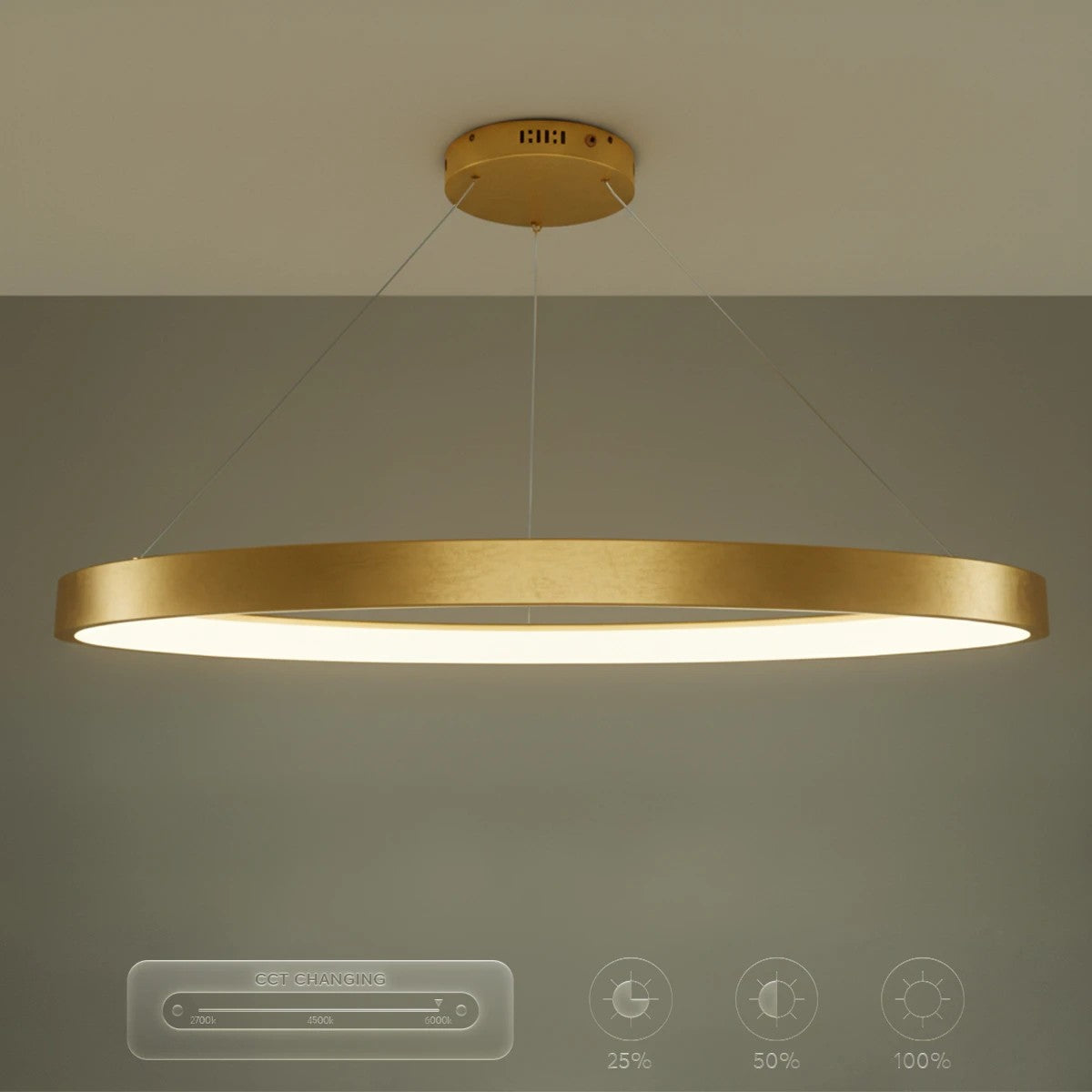 kelvo® NEMESIS KLV-101-0213 Κρεμαστό Φωτιστικό Οροφής LED 67W 6700lm 180° AC 220-240V IP20 Ρυθμιζόμενο Λευκό CCT με Χειριστήριο από 2700K έως 6000K Dimmable - Lumileds SMD Chip - Χρυσό Πλατίνα - Μ80 x Π80 x Υ4cm - 3 Χρόνια Εγγύηση - ledmania.gr