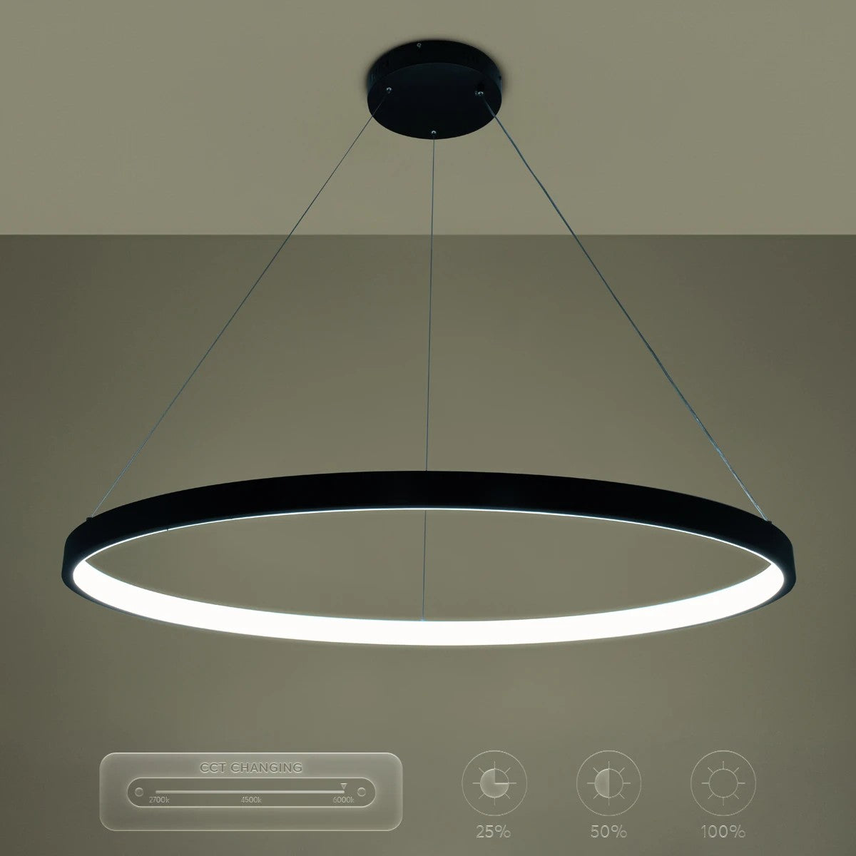 kelvo® NEMESIS KLV-101-0214 Κρεμαστό Φωτιστικό Οροφής LED 75W 7500lm 180° AC 220-240V IP20 Ρυθμιζόμενο Λευκό CCT με Χειριστήριο από 2700K έως 6000K Dimmable - Lumileds SMD Chip - Μαύρο Ματ - Μ100 x Π100 x Υ4cm - 3 Χρόνια Εγγύηση