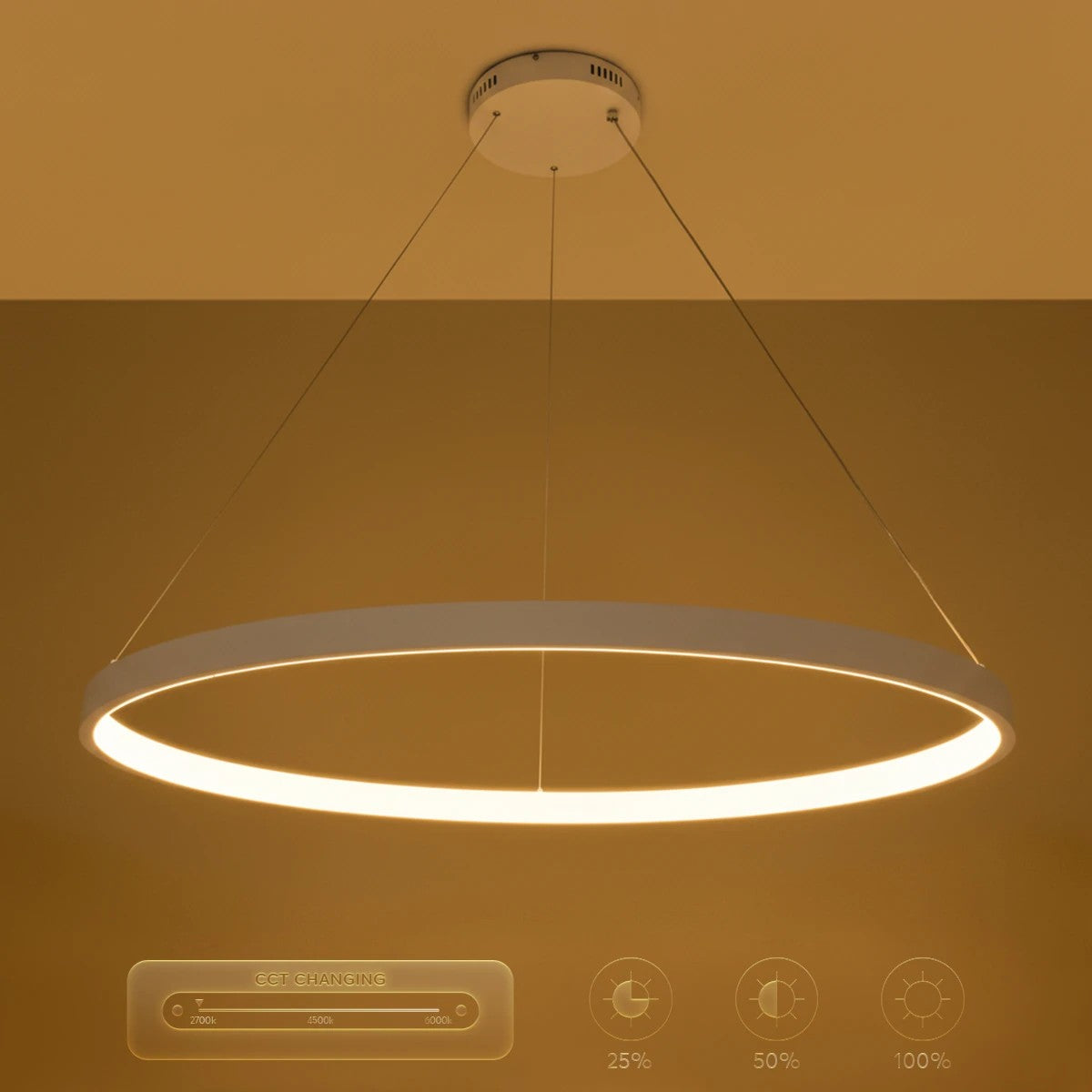 kelvo® NEMESIS KLV-101-0215 Κρεμαστό Φωτιστικό Οροφής LED 75W 7500lm 180° AC 220-240V IP20 Ρυθμιζόμενο Λευκό CCT με Χειριστήριο από 2700K έως 6000K Dimmable - Lumileds SMD Chip - Λευκό Ματ - Μ100 x Π100 x Υ4cm - 3 Χρόνια Εγγύηση - ledmania.gr