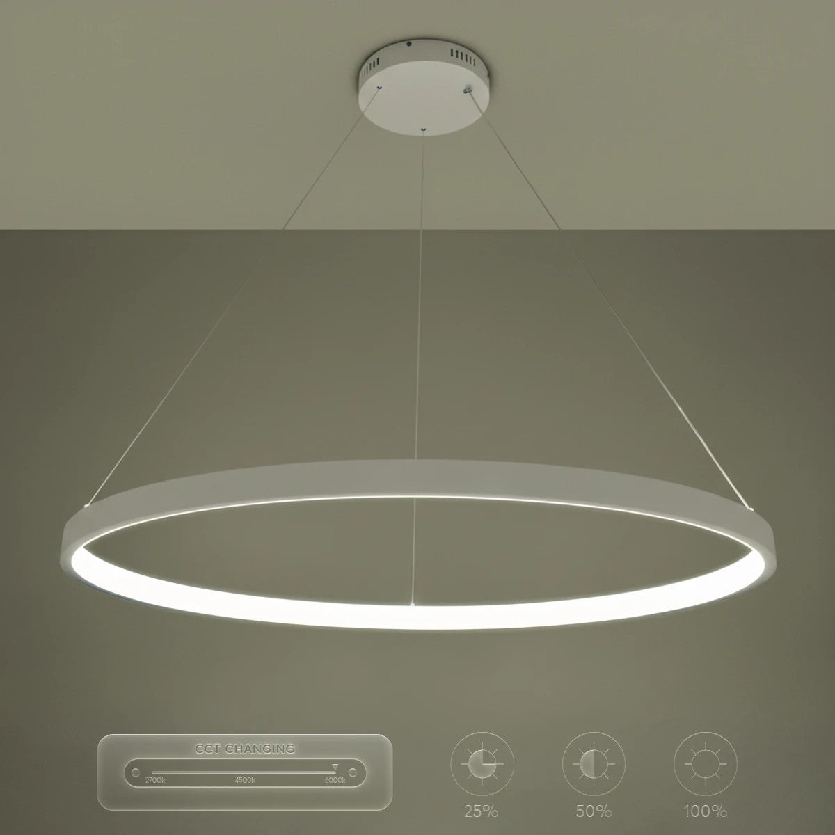 kelvo® NEMESIS KLV-101-0215 Κρεμαστό Φωτιστικό Οροφής LED 75W 7500lm 180° AC 220-240V IP20 Ρυθμιζόμενο Λευκό CCT με Χειριστήριο από 2700K έως 6000K Dimmable - Lumileds SMD Chip - Λευκό Ματ - Μ100 x Π100 x Υ4cm - 3 Χρόνια Εγγύηση - ledmania.gr