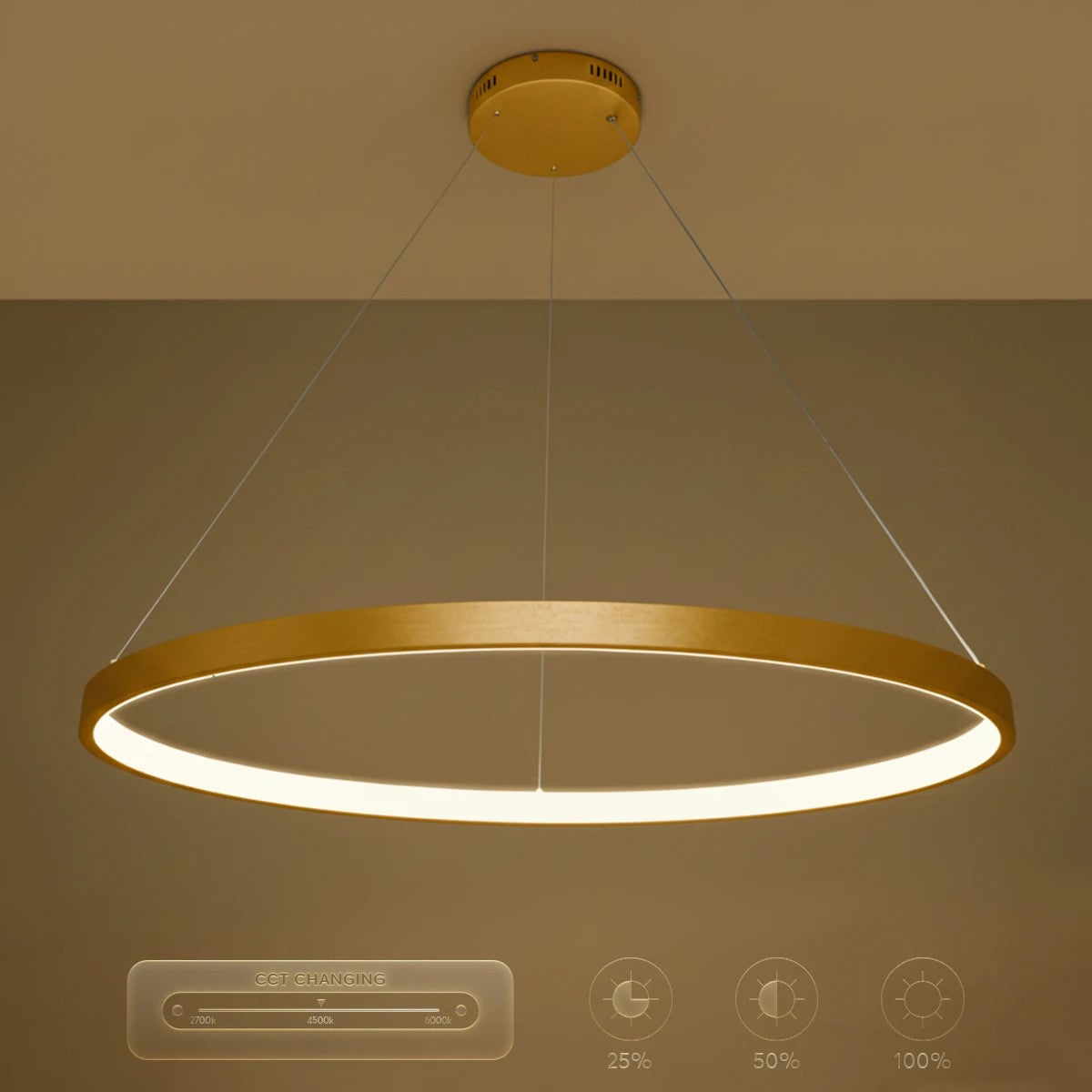kelvo® NEMESIS KLV-101-0216 Κρεμαστό Φωτιστικό Οροφής LED 75W 7500lm 180° AC 220-240V IP20 Ρυθμιζόμενο Λευκό CCT με Χειριστήριο από 2700K έως 6000K Dimmable - Lumileds SMD Chip - Χρυσό Πλατίνα - Μ100 x Π100 x Υ4cm - 3 Χρόνια Εγγύηση - ledmania.gr