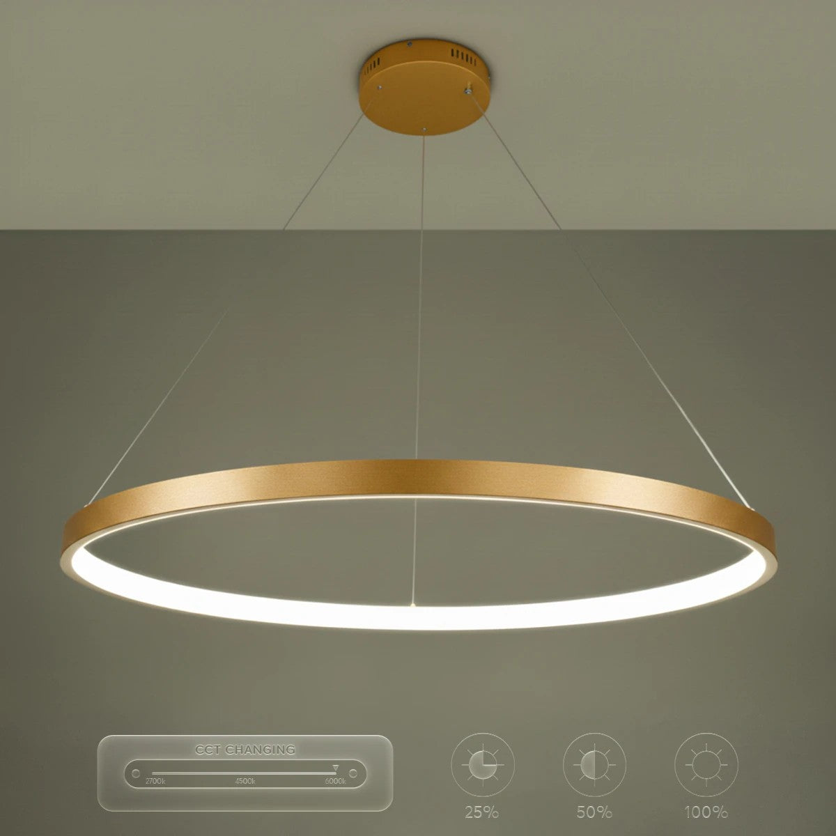 kelvo® NEMESIS KLV-101-0216 Κρεμαστό Φωτιστικό Οροφής LED 75W 7500lm 180° AC 220-240V IP20 Ρυθμιζόμενο Λευκό CCT με Χειριστήριο από 2700K έως 6000K Dimmable - Lumileds SMD Chip - Χρυσό Πλατίνα - Μ100 x Π100 x Υ4cm - 3 Χρόνια Εγγύηση - ledmania.gr