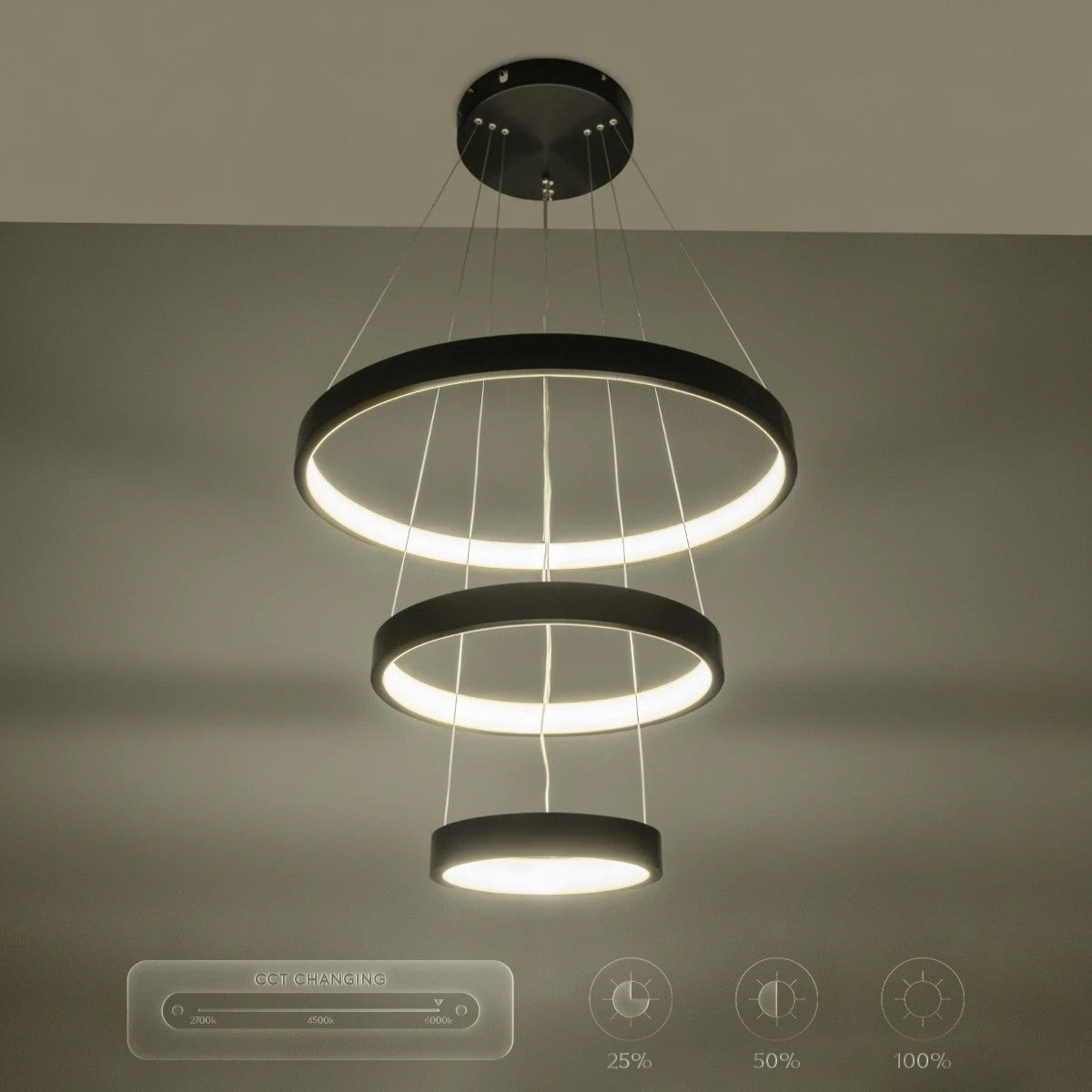 kelvo® NEMESIS KLV-101-0217-V2 Κρεμαστό Φωτιστικό Οροφής LED 100W 10000lm 180° AC 220-240V IP20 Ρυθμιζόμενο Λευκό CCT με Χειριστήριο από 2700K έως 6000K Dimmable - Lumileds SMD Chip - Μαύρο Ματ - Μ60 x Π60 x Υ60cm - 3 Χρόνια Εγγύηση