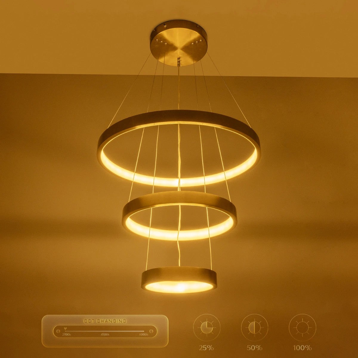 kelvo® NEMESIS KLV-101-0219-V2 Κρεμαστό Φωτιστικό Οροφής LED 100W 10000lm 180° AC 220-240V IP20 Ρυθμιζόμενο Λευκό CCT με Χειριστήριο από 2700K έως 6000K Dimmable - Lumileds SMD Chip - Χρυσό Πλατίνα - Μ60 x Π60 x Υ60cm - 3 Χρόνια Εγγύηση