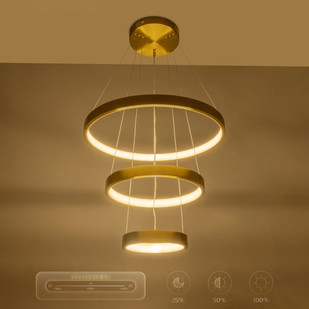kelvo® NEMESIS KLV-101-0219 Κρεμαστό Φωτιστικό Οροφής LED 100W 10000lm 180° AC 220-240V IP20 Ρυθμιζόμενο Λευκό CCT με Χειριστήριο από 2700K έως 6000K Dimmable - Lumileds SMD Chip - Χρυσό Πλατίνα - Μ60 x Π60 x Υ60cm - 3 Χρόνια Εγγύηση - ledmania.gr