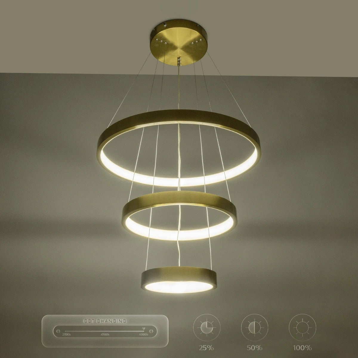 kelvo® NEMESIS KLV-101-0219 Κρεμαστό Φωτιστικό Οροφής LED 100W 10000lm 180° AC 220-240V IP20 Ρυθμιζόμενο Λευκό CCT με Χειριστήριο από 2700K έως 6000K Dimmable - Lumileds SMD Chip - Χρυσό Πλατίνα - Μ60 x Π60 x Υ60cm - 3 Χρόνια Εγγύηση - ledmania.gr