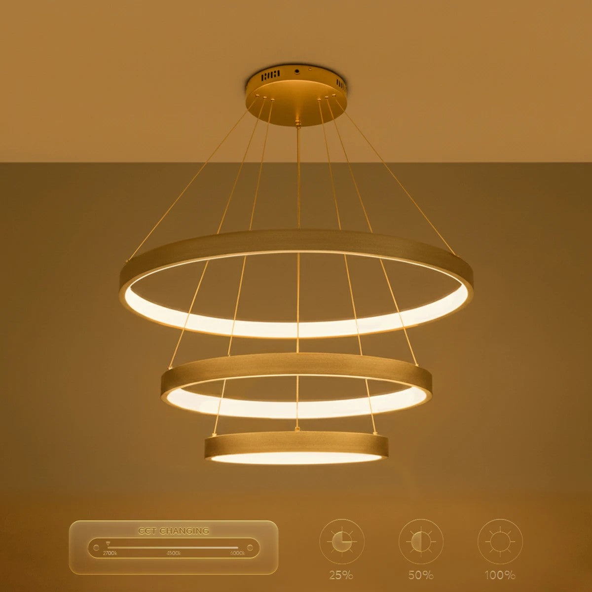 kelvo® NEMESIS KLV-101-0222-V2 Κρεμαστό Φωτιστικό Οροφής LED 120W 12000lm 180° AC 220-240V IP20 Ρυθμιζόμενο Λευκό CCT με Χειριστήριο από 2700K έως 6000K Dimmable - Lumileds SMD Chip - Χρυσό Πλατίνα - Μ80 x Π80 x Υ80cm - 3 Χρόνια Εγγύηση