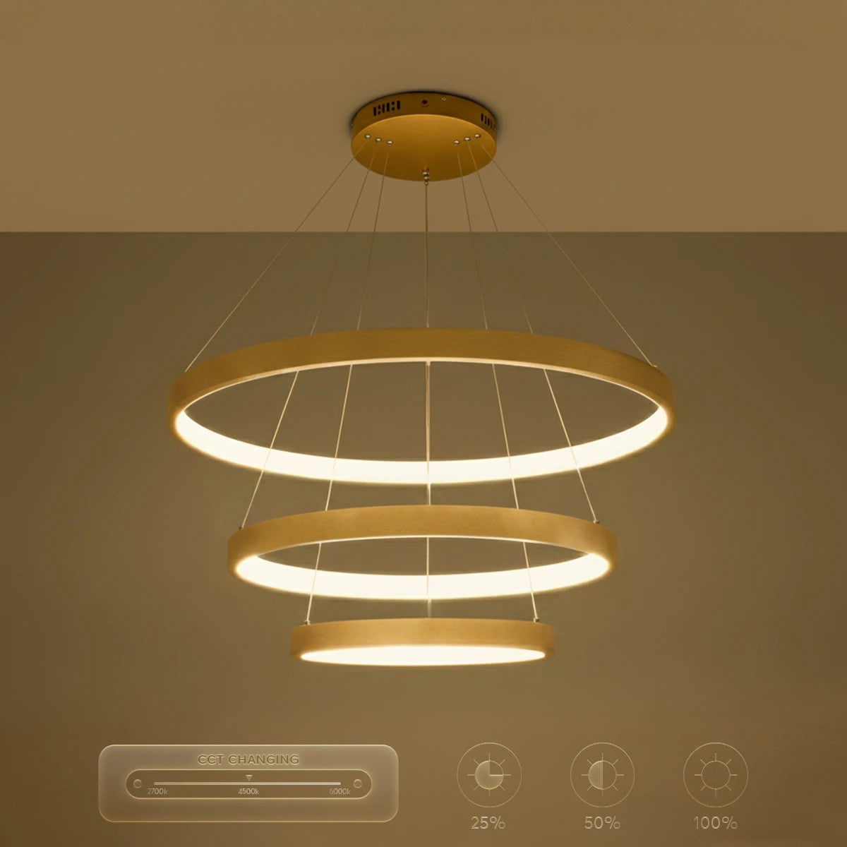 kelvo® NEMESIS KLV-101-0222-V2 Κρεμαστό Φωτιστικό Οροφής LED 120W 12000lm 180° AC 220-240V IP20 Ρυθμιζόμενο Λευκό CCT με Χειριστήριο από 2700K έως 6000K Dimmable - Lumileds SMD Chip - Χρυσό Πλατίνα - Μ80 x Π80 x Υ80cm - 3 Χρόνια Εγγύηση